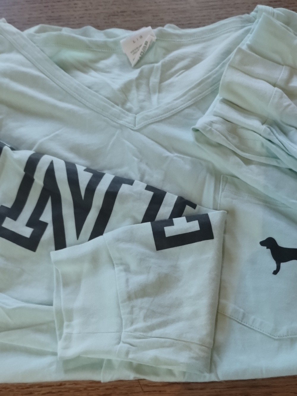 PINK Victoria's Secret Mint Green Top with Black Logo